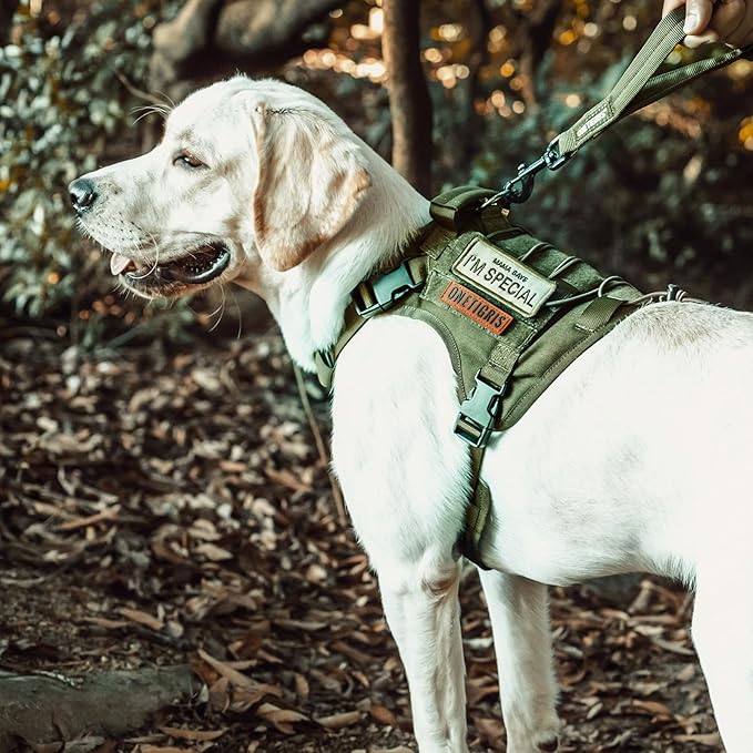 OneTigris Dog Harness, Tactical Dog Harness No-Pull Breathable Adjustable Pet Vest with Handle for Outdoor Walking(Ranger Green,Small)