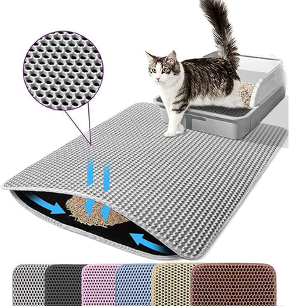 Petinstinct Extra Large Cat Litter Mat, 30x22 Inches Honeycomb Double Layer Cat Litter Trapping Mat, Non Slip Waterproof Urine Proof Large Kitty Litter Box Mat for Floor, Kitten Supplies, XL, Gray