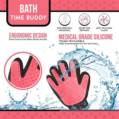 Pet Grooming Gloves – 1 Pair – Deshedding & Bath Massage Mitts for Dogs & Cats – Choose from 5 Colors – Adjustable, Reusable & Easy to Clean (Pink)
