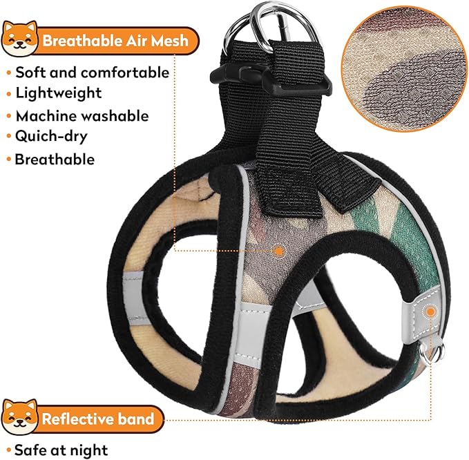 Dog Harness with Leash Set, No-Pull Step-in Reflective Pet Harness with 1 Leash Clips, Adjustable Soft Padded Easy Walk Dog Vest for Small Medium Large Dogs, Cats(Camouflage, XXXSmall)