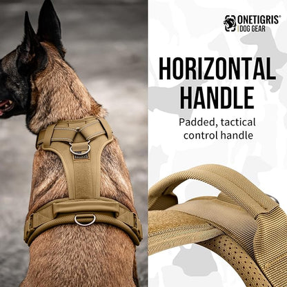 OneTigris Dog Harness, Soft Padding No Pull Dog Vest Harness, Durable High-Tensile Nylon, Adjustable Tactical Harness for Medium and Large Dogs with Reflective, 1 Handle, 3 D-Rings