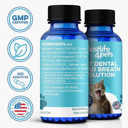 Cat Dental Care Supplement for Bad Breath, Tartar & Gum Support - Natural Cat Teeth Cleaning Oral Tablets Provide Eating & Gum Comfort, Teeth Wellness and Plaque Control, Tiny Dissolvable 400 Pills