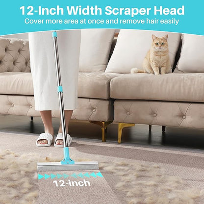 JOYMOOP 3 PCS Pet Hair Removal Tools, A 63" Adjustable Long Handle Carpet Rake and Short Handle Pet Hair Removal, 1 PCS Mini Cat Dog Hair Carpet Rake with Metal & Silicone Scraper for Carpet, Sofa