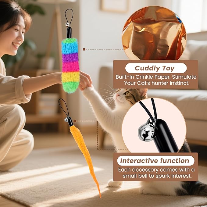 GOGODOGYA Interactive Cat Toys for Indoor Cats - Cat Ball Toy Attachment with Feather Toys and Worm Toys, Refills for Smart Exercise Cat Ball Tail