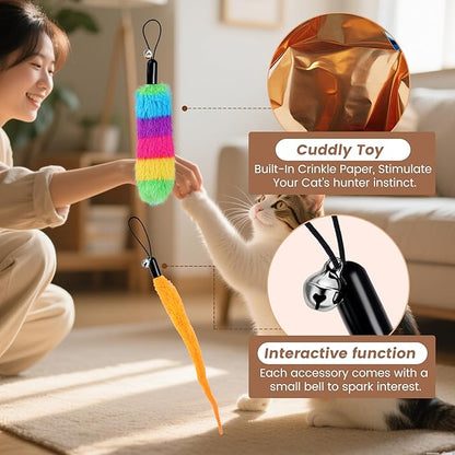 GOGODOGYA Interactive Cat Toys for Indoor Cats - Cat Ball Toy Attachment with Feather Toys and Worm Toys, Refills for Smart Exercise Cat Ball Tail