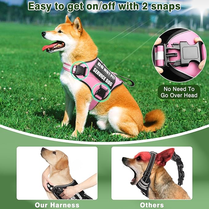 Service Dog Vest Harness and Leash Set+10 Patches,No Pull&Easy Walk Reflective Dog Harness with Soft Padded Handle for Training/Everyday,Fit Small/Medium/Large/Extra-Large Dogs (Pink XL)