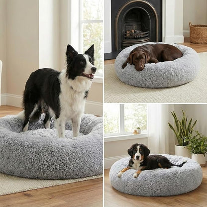 WisQoo Calming Donut Pet Bed – Plush & Supportive Round Bed with Extra Filling for Comfort – Removable Cover & Water-Resistant Liner – Cozy, Fluffy Nest for Dogs & Cats (Grey, 30" L x 30" W x 9”Th)