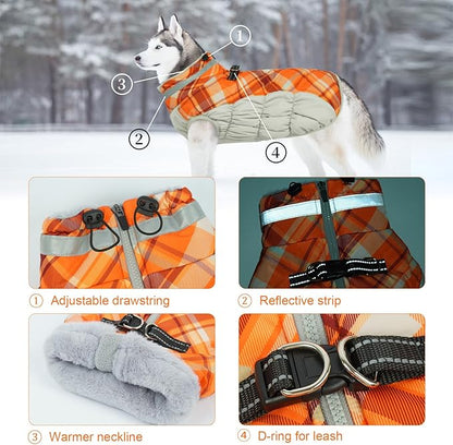 Lelepet Warm Dog Winter Coat Dog Coats for Small Dogs Waterproof Dogs Jacket with Harness Built in Reflective Cold Weather Coats Windproof Zip-Up Winter Fleece Vest Snowsuit Chihuahua Orange Plaid