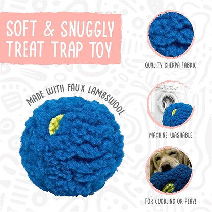 HuggleSnuffles HuggleFleece Treat Dispensing Ball - Interactive Enrichment Toys for Dogs, Dog Treat Dispenser Puzzle for Mental Stimulation & Boredom, Puppy Feeder Games to Keep Them Busy - Small (5")