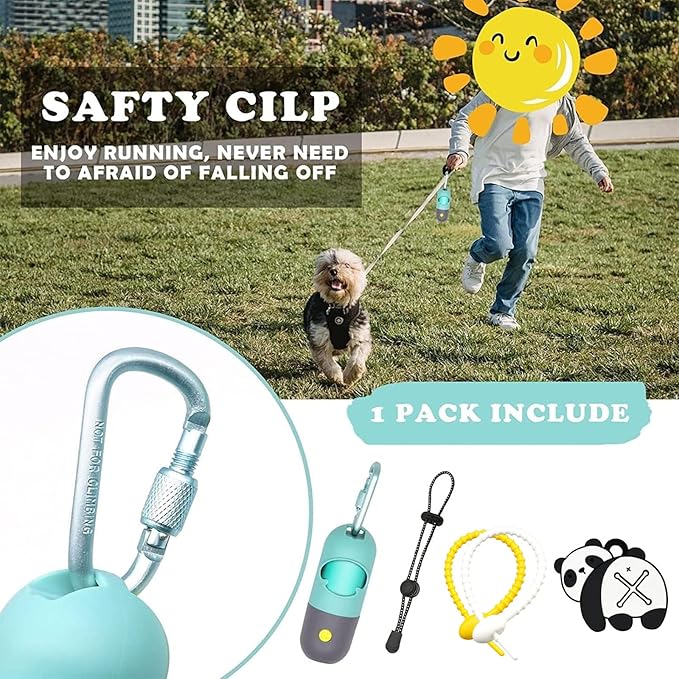 Dog Poop Bag Holder Dispenser with LED Flashlight - Night Visibility for Safe Evening Walks | Upgraded Hands-Free Leash Clip | Includes 15 Dog Waste Bags(Crystal Blue)