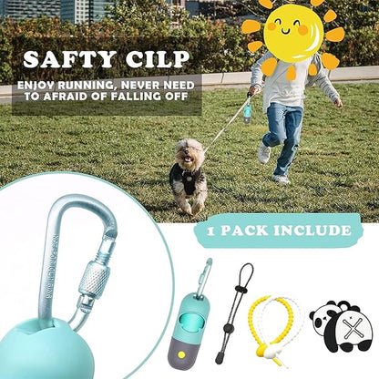 Dog Poop Bag Holder Dispenser with LED Flashlight - Night Visibility for Safe Evening Walks | Upgraded Hands-Free Leash Clip | Includes 15 Dog Waste Bags(Crystal Blue)