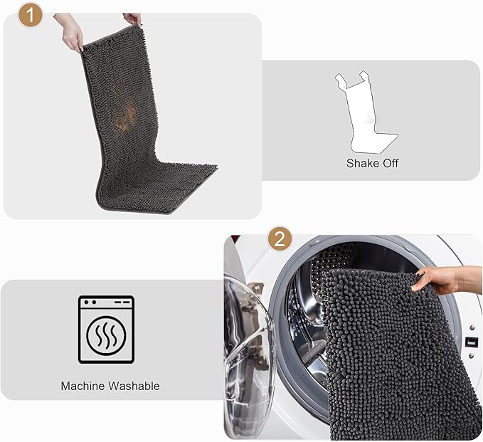 Amyracel Absorbent Dog Door Mat for Muddy Paws, 72" x 48" Non Slip Washable Door Mat Indoor Entrance, Quick Dry Chenille Pet Entry Rugs for Entryway Indoor, Grey