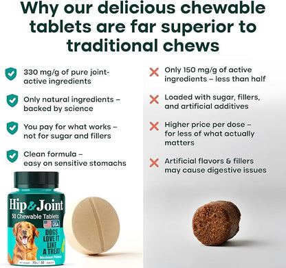 Natureflow Hip and Joint Supplement for Dogs, Advanced Dog Joint Supplement with Green-Lipped Mussel, Glucosamine, MSM & Chondroitin, Zero Sugar Chewable Pills, Made in USA, Large Medium Small Breeds
