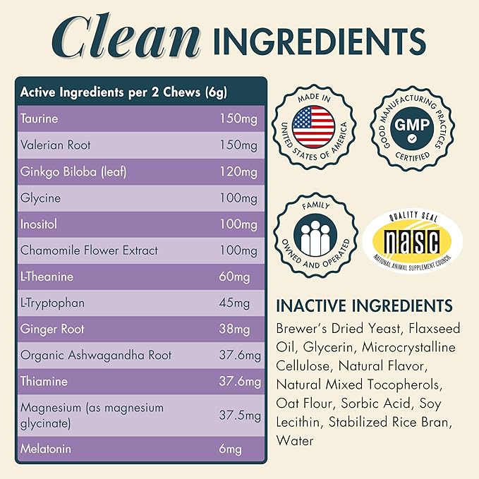 Wholistic Pet Calm & Relaxed - Calming Chews for Dogs - L-Theanine Manages Stress & Separation Anxiety - Melatonin for Dogs Anxiety Relief & Sleep Aid - Daily Dog Calming Treats - Bacon - 90 Chews