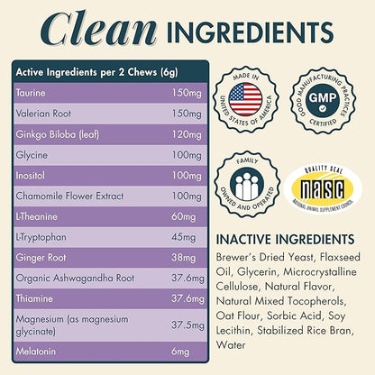 Wholistic Pet Calm & Relaxed - Calming Chews for Dogs - L-Theanine Manages Stress & Separation Anxiety - Melatonin for Dogs Anxiety Relief & Sleep Aid - Daily Dog Calming Treats - Bacon - 90 Chews