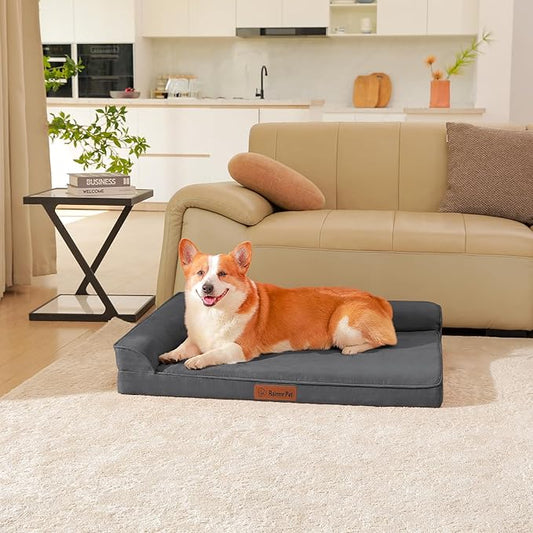 Rainmr Orthopedic Dog Bed Medium Size Dog, Memory Foam Dogs Bed for Medium Dogs, Washable and Removable Microsuede Cover, Waterproof Liner, Non-Skid Bottom, 35x23x6 Inches, Dark Grey