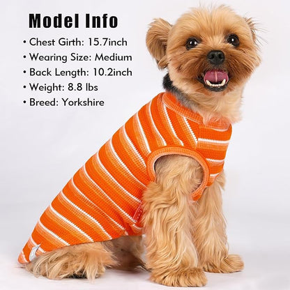 KYEESE 2Pack Waffle Dog Shirts for Small Dogs Stretchy T-Shirts Lightweight Tank Top Sleeveless Striped Shirt Vest Breathable Cat Shirt, X-Large, Orange+Striped