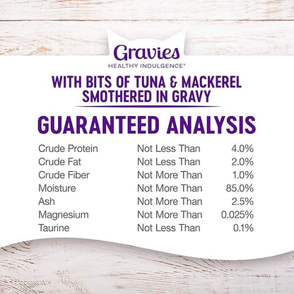 Wellness Healthy Indulgence Gravy Adult Wet Cat Food, Natural, Protein-Rich, Grain Free, 3 Ounce Pouch, 24 Pack, (Tuna & Mackerel)