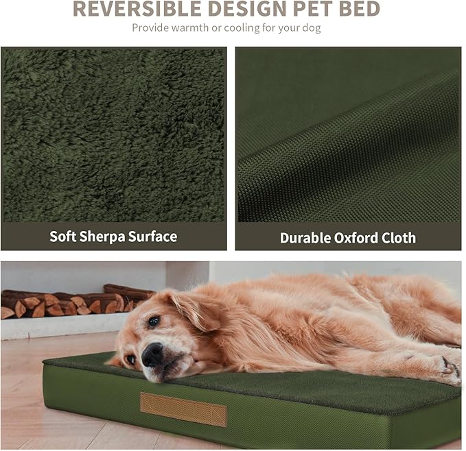 Tail Stories Orthopedic Dog Crate Bed for Extra Large Dogs, XXL Waterproof Comfort Pet Bed with Egg Crate Foam 47x29 Inch, Removable Oxford Cover, Olive Green
