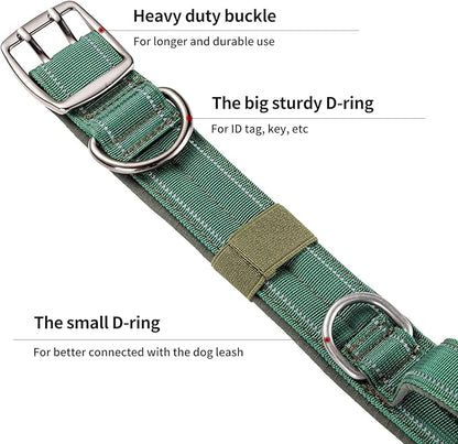 Annchwool Tactical Dog Collar for Medium and Large Dog,Adjustable Military Dog Collar with Soft Padded Handle,Heavy Duty Double Buckle Design(Green,XL)