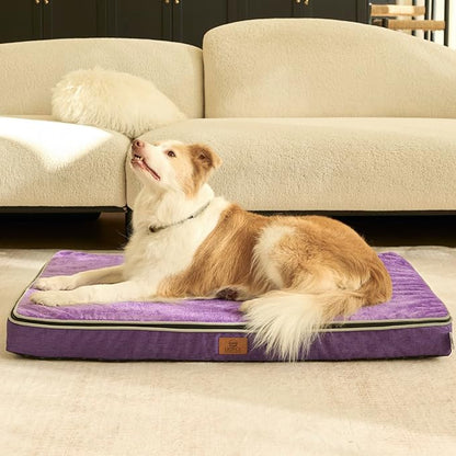 LIORCE Memory Foam XL Dog Bed - 4” Thick Orthopedic Beds for Extra Large Dogs - Waterproof Dog Bed with Removable Washable Cover & Wrap-Around Zipper - Ultimate Comfort and Easy Maintenance, Purple