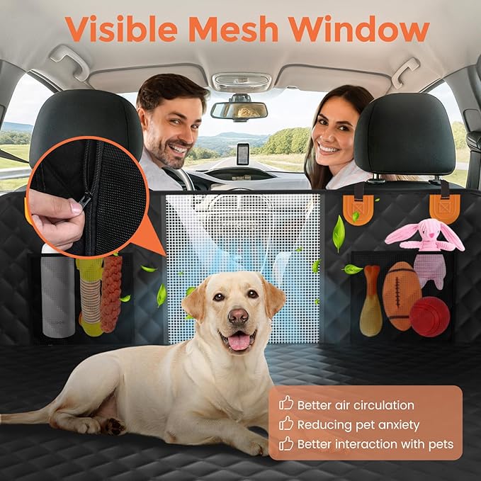 CUIOFREE Dog Seat Cover for Back Seat Hard Bottom,Holds 500 lbs,Waterproof Dog Car Seat Cover for Back Seat Extender,Scratch-Proof Pet Hammock for Car,SUV,Truck - with Mesh Window & Storage,BlackOR