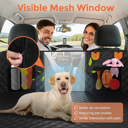 CUIOFREE Dog Seat Cover for Back Seat Hard Bottom,Holds 500 lbs,Waterproof Dog Car Seat Cover for Back Seat Extender,Scratch-Proof Pet Hammock for Car,SUV,Truck - with Mesh Window & Storage,BlackOR