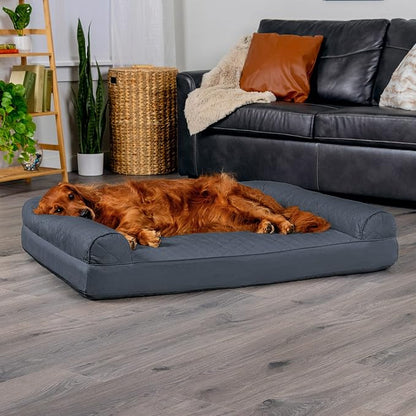 FurHaven Dreamer Sofa Orthopedic Dog Bed for Large Dogs with Orthopedic Egg Crate & Solid Orthopedic Foam Base for Joint Support, Removable Washable Cover, Jumbo XL, Quilted Sofa, Iron Gray
