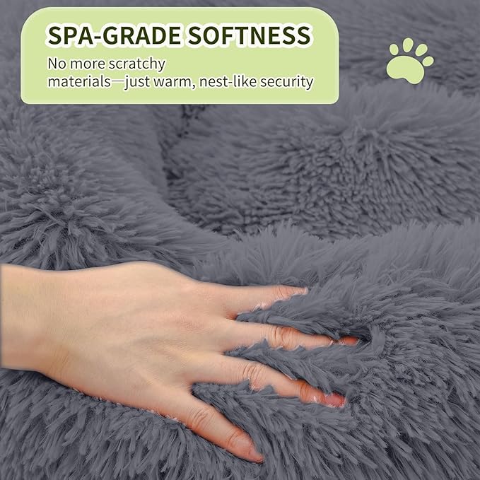 Comfort Donut Dog Bed for Small Dogs, Cat Bed & Pet Bed for Indoor Use, Medium Size with Soft Plush, Round Dog Beds for Large Dogs and Cats (Gray, 20''Lx20''Wx8''Th)