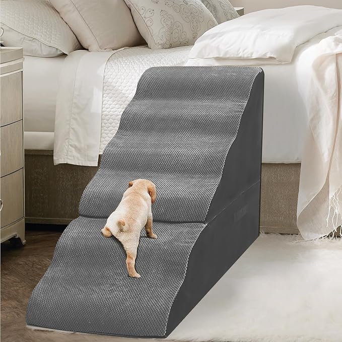 MALOROY Dog Stairs for High Beds 30-36 inches Tall, 6-Step Dog Steps for Bed 32-36 inches for Small Large Dogs, Doggie Ramp for Bed, 30D Foam Pet Stairs for Old Dogs/Cats, Free-Installation, Grey