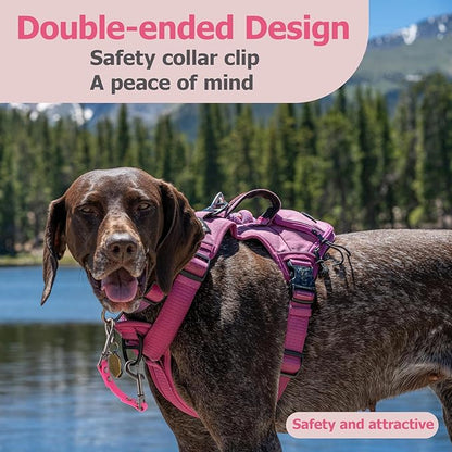 Dog Safety Collar Clip – Waterproof Backup Connector with Dual Hooks for Harness and Collar | Leash Safety Attachment for Training & Walking (Pink, 9 inch)
