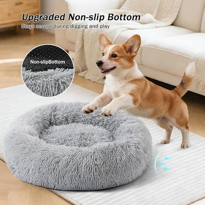 NOYAL Calming Donut Dog Bed for Small to Medium Dogs & Cats - Plush Faux Fur Anti-Anxiety Pet Bed with Machine Washable Cover & Non-Slip Base