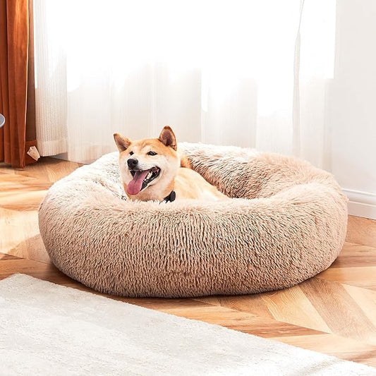 NEWBULIG 37.4x37.4 Inch Dog Bed Large Sized Dog, Donut Shape Cat Beds for Indoor Cats with Washable, Anti-Slip, Faux Fur