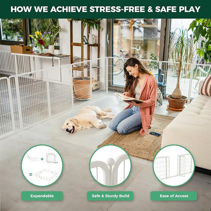 FXW Homeplus Unleashed Indoor Dog Playpen - Stress-Free and Safe Play, Heavy Duty 40 Inch 16 Panels Dog Pen for Medium and Large Dogs, White│Patented