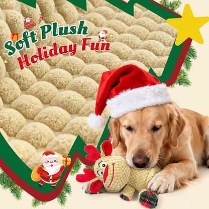 Reindeer Squeaky Plush Dog Toy – Soft Crinkle Stuffed Chew Toy for Small & Medium Dogs, Cute Holiday Puppy Toy