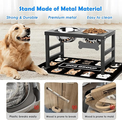ADENGL Elevated Dog Bowls, 10" Tall Height, Raised Bowl Stand with 2 Stainless Steel Food Feeder Bowls (58oz) and Spill-Proof Mat for Medium Large and Small Breeds