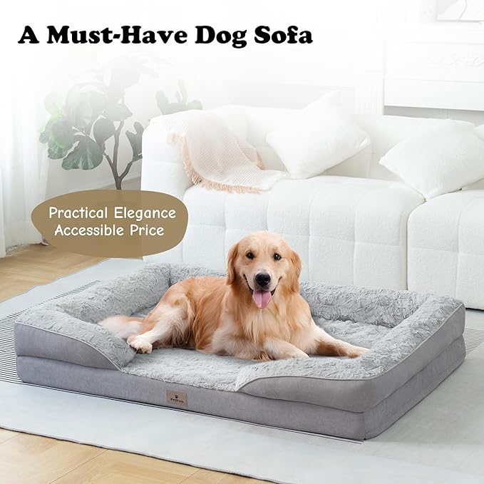 PetFun XL Orthopedic Dog Beds Large Sized Dog - Washable Large Dog Cat Bed Waterproof, Comfort Dogs Couch Sofa with Washable Removable Cover, Pet Bed with Nonskid Bottom, Light Grey, 48"