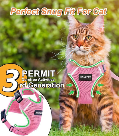 Halypet Cat Harness and Leash Set [ MAX Safety Third Generation ] Escape Proof Soft Adjustable Cat Leash Breathable Comfortable Vest Easy to Wear Kitten Harness for Outdoor Walking
