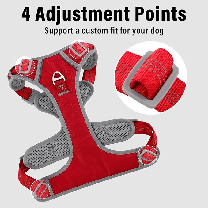 Plutus Pet No Pull Dog Harness, Release at Neck, Reflective Adjustable Dog Vest Harness, Easy Control Handle for Walking, for Small Medium Large Dogs, Red, M