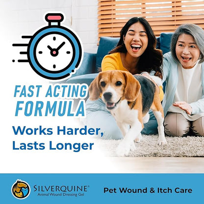 Silverquine Dog Wound Care Gel - Hot Spot Gel Solution for Dogs and Cats - Safe If Licked, Odorless Silver Hydrogel Ointment for Pets Cuts, Burns, Scratches, Sores and Skin Concerns - 1.5 Oz