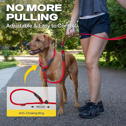 Fida 2-in-1 Slip Leads for Dogs with Double Handles, Tangle Free Leash for Large Dogs That Pull, Heavy Duty No Pull Training Leash Reflective Soft Padded for Large & Medium Breed(6ft,Red)