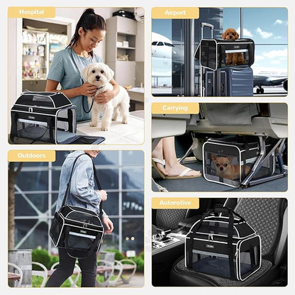 Lekereise Top-Expandable Pet Carrier 17x11x9.5 Inch Alaska Hawaiian Airline Approved Soft Sided Underseat to 12lbs Travel Carriers for Small Cats and Dogs with Locking Safety Zippers Anti-Scratch Mesh