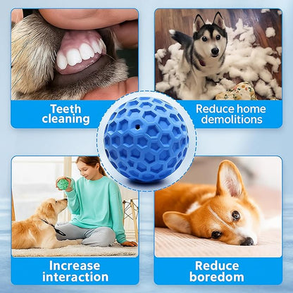 Durable Indestructible Squeaky Dog Ball for Aggressive Heavy Chewers, Unbreakable Tough Natural Rubber Dog Toy, Bouncy Interactive Ball for Medium & Large Dogs, Safe for Teeth & Gums (Blue)