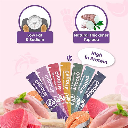 Choolip Squeeze Vita Stick Lickable Cat and Dog Treats – 49-Count Variety Pack – Real Meat Puree with Multivitamins for Total Pet Wellness – Grain-Free, High-Moisture, Vet-Formulated