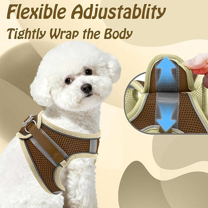 AIITLE Small Harness for Puppy with A Leash - Dog Vest Harness with Super Breathable Mesh, Reflective No-Pull Pet Harness for Outdoor Walking, Running for Small Dogs, Cats Beige XXS