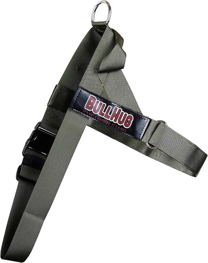 BULLHUG Adjustable Dog Harness– No Pull, No Choke – for English Bulldogs, French Bulldogs, Pugs & Broad-Chested Breeds – Easy, Safe Walks (Olive Green, Large)
