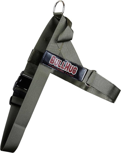 BULLHUG Adjustable Dog Harness– No Pull, No Choke – for English Bulldogs, French Bulldogs, Pugs & Broad-Chested Breeds – Easy, Safe Walks (Olive Green, Large)
