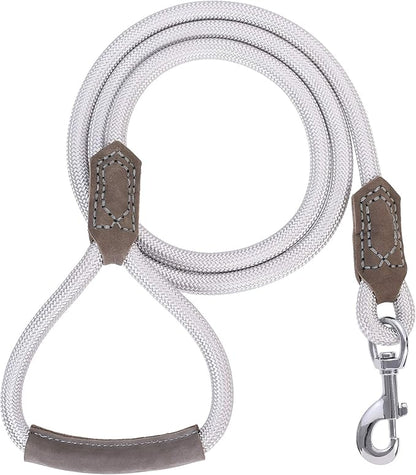 Mile High Life | Premium Leather Dog Leash | Strong Rope Leash | Leather Handle | Zinc Alloy Strong Clasp | Small Medium Large Dogs | 4/5/6 Feet(Sliver, 60 Inch (Pack of 1))