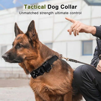 Dog Collar, Waterproof Tactical Dog Collar with Control Handle and Zinc Alloy Buckle, Pet Collar for AirTag, Medium Large Dogs, XLarge, Black (Includes Screwdriver Accessories)