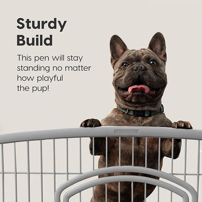 IRIS USA 34" 8-Panel Pet Dog Puppy Playpen with Door, Indoor/Outdoor Dog Pen, 63 x 63 x 34, Foldable, Customizable, Chrome
